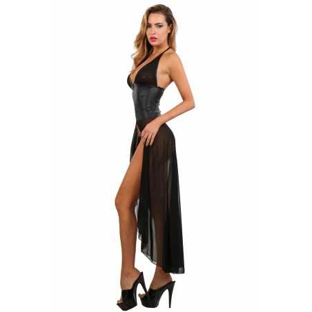 Jadelingerie 91, 92 et 77 Robe Longue Wetlook Voile Corset