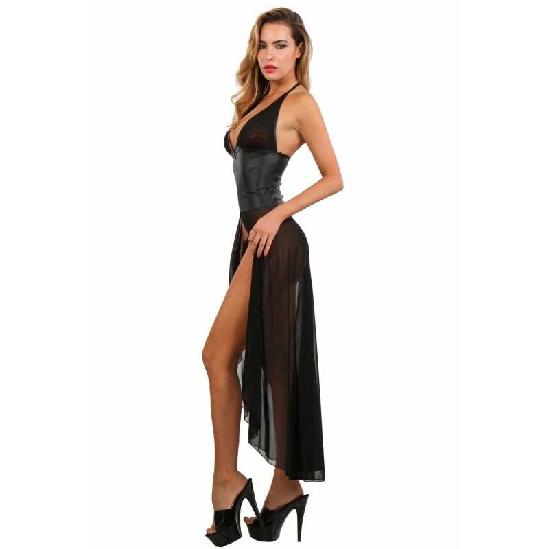 Jadelingerie 91, 92 et 77 Robe Longue Wetlook Voile Corset